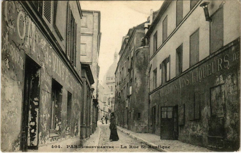 Carte postale ancienne Montmartre - La Rue Saint-Rustique à Paris 18e