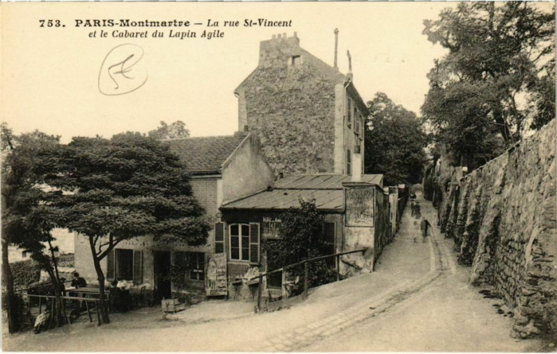 Carte postale ancienne La Rue Saint-Vincent et le Cabaret du Lapin-Agile à Paris 18e