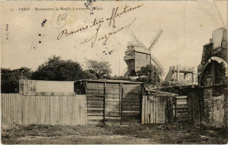 Carte postale ancienne Montmartre - le Moulin à travers le Maquis à Paris 18e