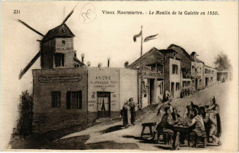 Carte postale ancienne Vieux Montmartre - Le Moulin de la Galette en 1850 à Paris 18e