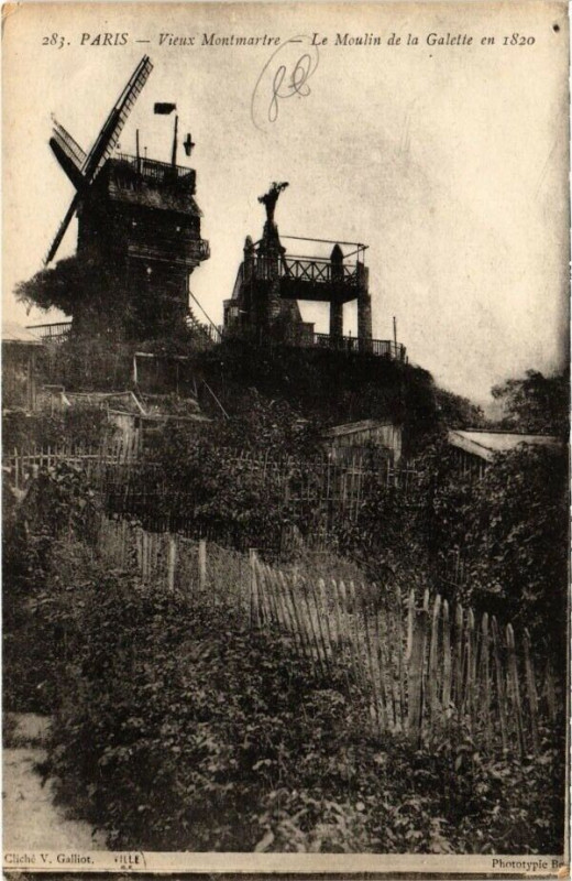 Carte postale ancienne Vieux Montmartre - Le Moulin de la Galette en 1820 à Paris 18e