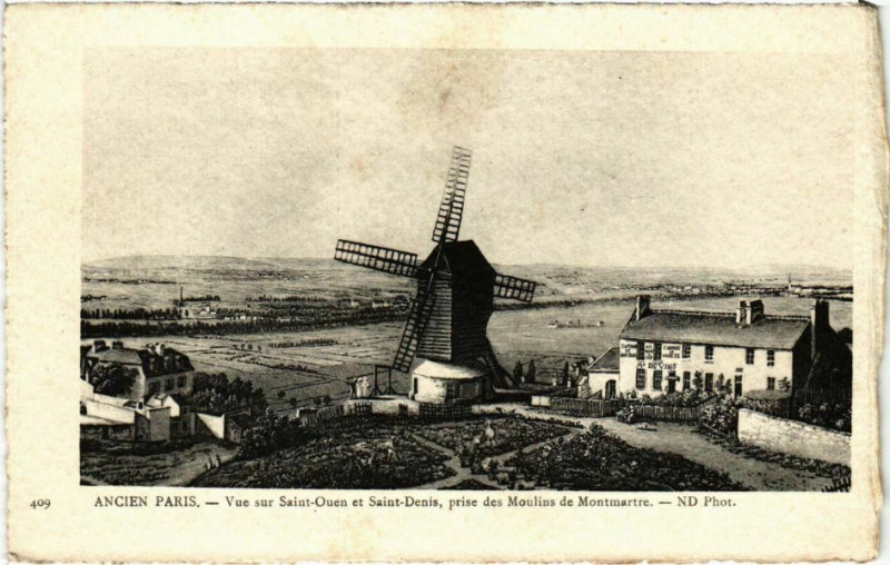 Carte postale ancienne Vue sur Saint-Ouen et Saint-Denis prise des Moulins de Montmartre à Paris 18e