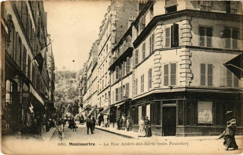 Carte postale ancienne Montmartre - La Rue André-del-Sarte (coin Feutrier) à Paris 18e