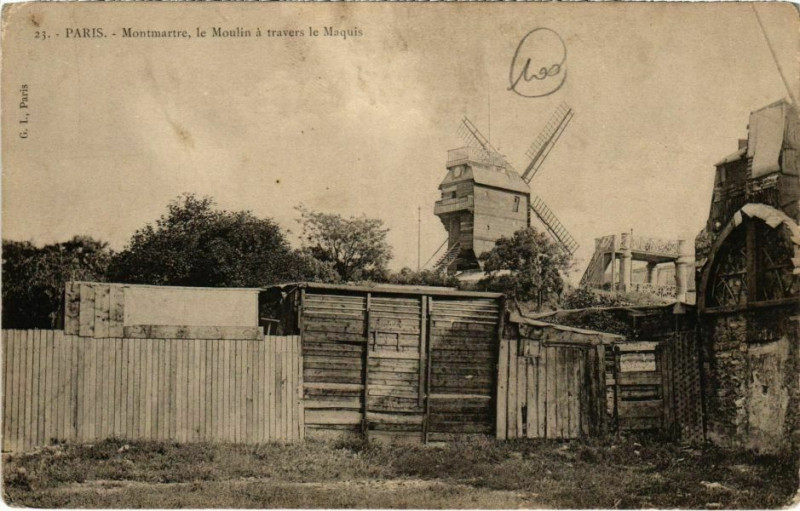 Carte postale ancienne Montmartre - le Moulin à travers le Maquis à Paris 18e