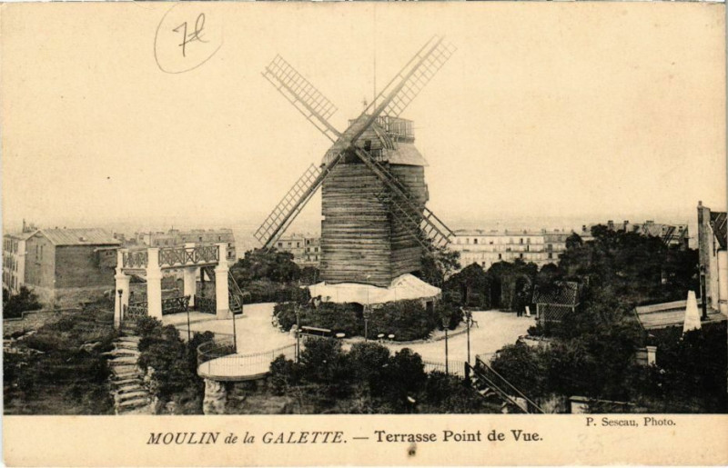 Carte postale ancienne Moulin de la Galette - Terrasse Point de Vue à Paris 18e