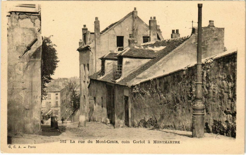 Carte postale ancienne La rue du Mont-Cenis, coin Cortot à Montmartre à Paris 18e