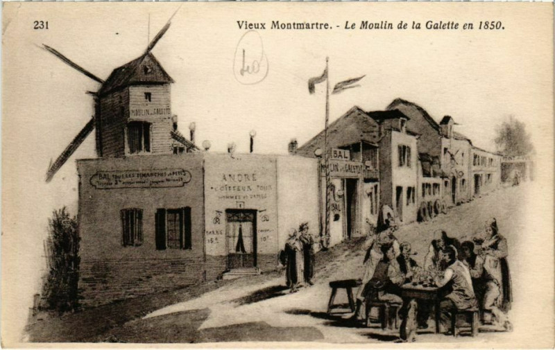 Carte postale ancienne Vieux Montmartre - Le Moulin de la Galette en 1850 à Paris 18e