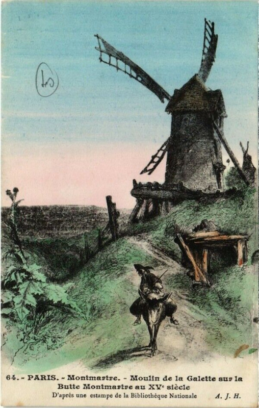 Carte postale ancienne Moulin de la Galette sur la Butte Montmartre au XVe siècle à Paris 18e