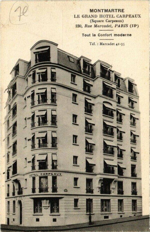 Carte postale ancienne Montmartre - Le Grand Hôtel Carpeaux à Paris 18e