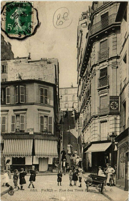 Carte postale ancienne Rue des Trois Frères à Paris 18e