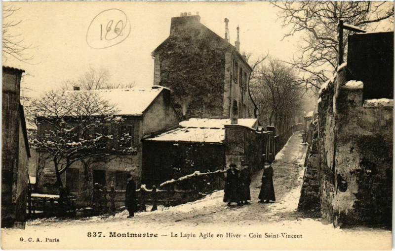 Carte postale ancienne Montmartre - Le Lapin Agile en Hiver - Coin Saint-Vincent à Paris 18e