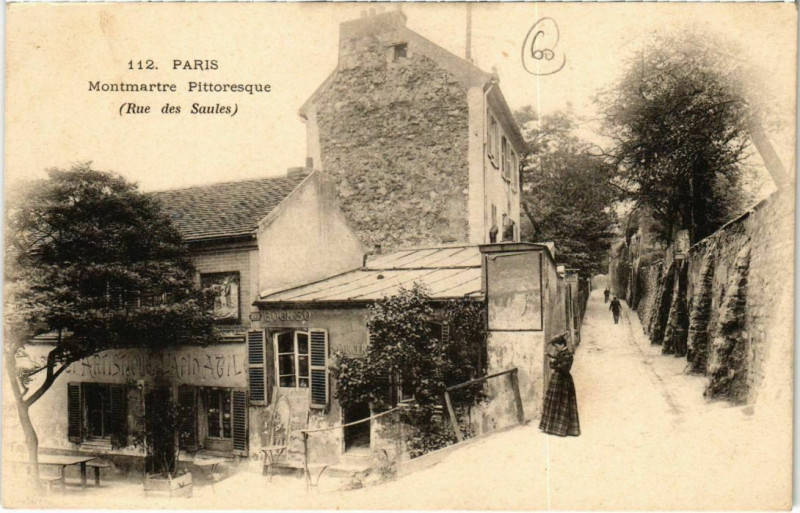Carte postale ancienne Montmartre Pittoresque - (Rue des Saules) à Paris 18e