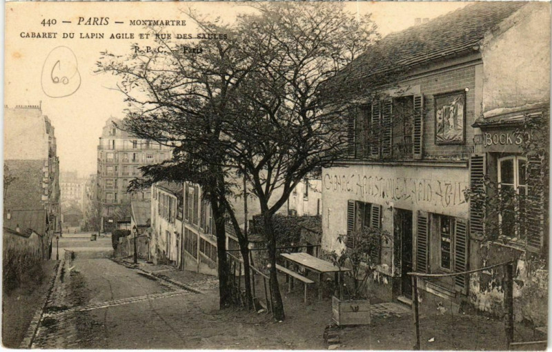 Carte postale ancienne Montmartre - Cabaret du Lapin Agile et Rue des Saules à Paris 18e