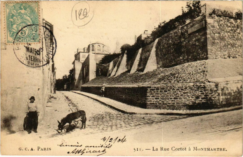 Carte postale ancienne Montmartre - La Rue Cortot à Paris 18e
