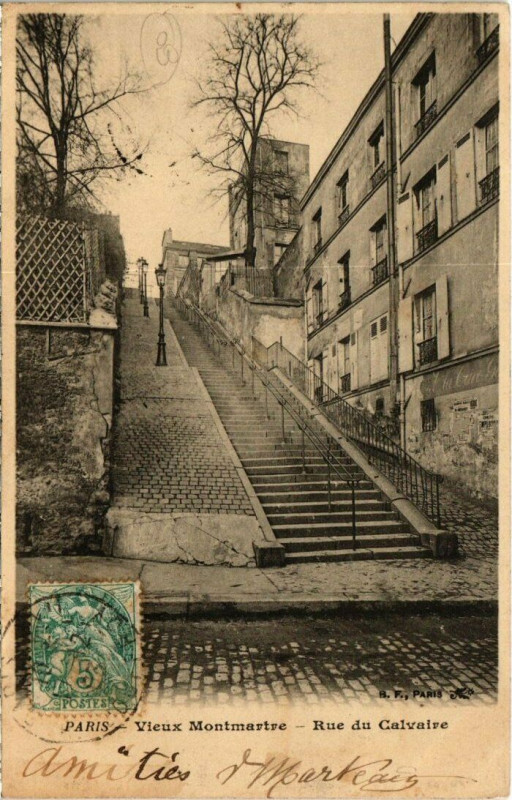 Carte postale ancienne Vieux Montmartre - Rue du Calvaire à Paris 18e