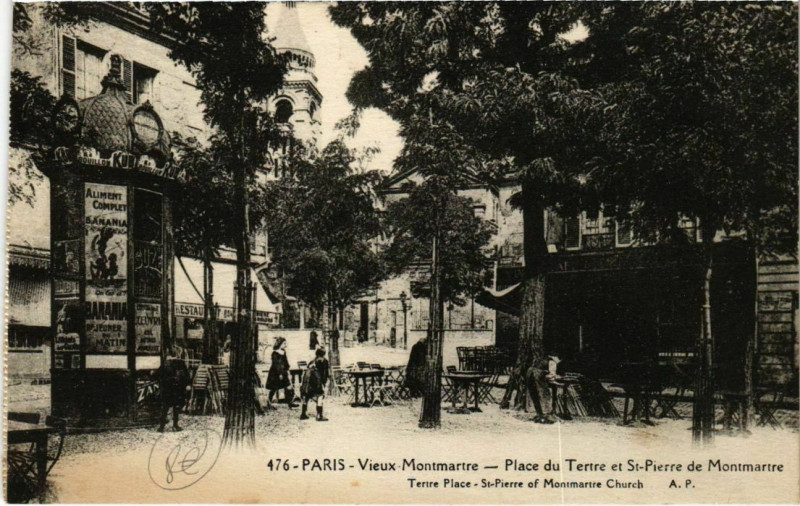 Carte postale ancienne Vieux Montmartre - Place du Tertre et Saint-Pierre de Montmartre à Paris 18e