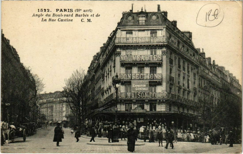 Carte postale ancienne Angle du Boulevard Barbès et de La Rue Custine à Paris 18e
