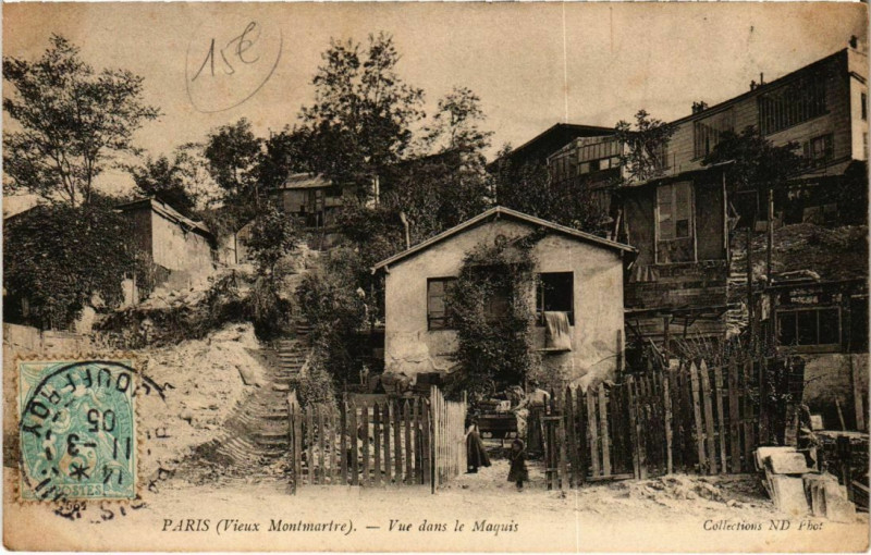 Carte postale ancienne Vieux Montmartre - Vue dans le Maquis à Paris 18e