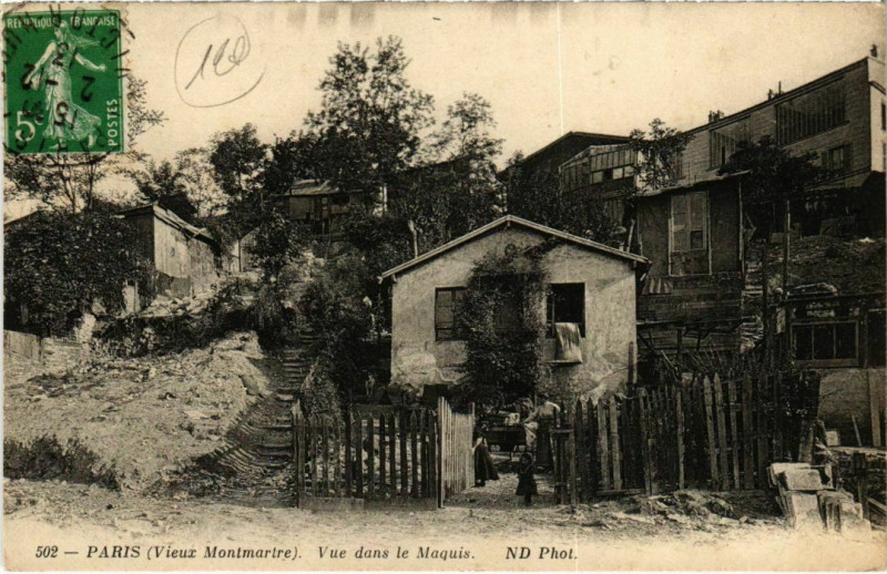 Carte postale ancienne Vieux Montmartre - Vue dans le Maquis à Paris 18e