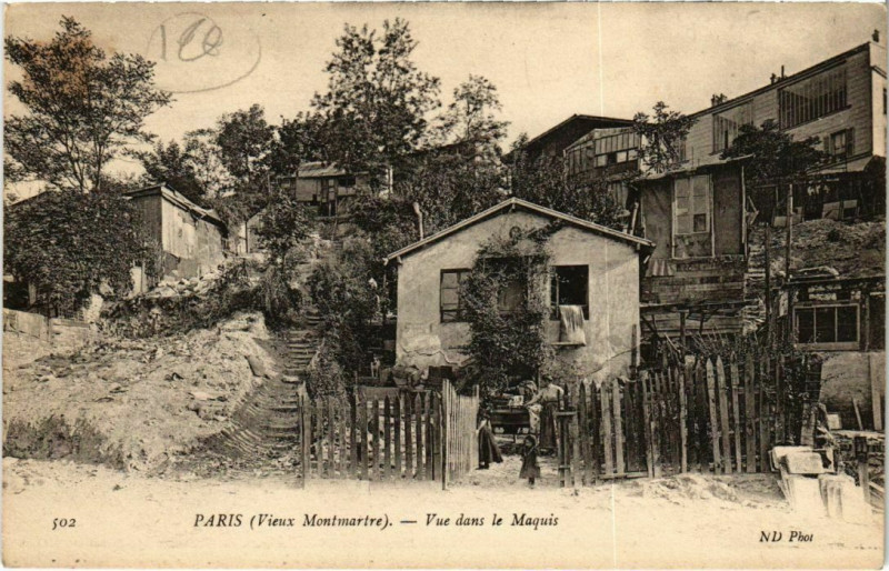 Carte postale ancienne Vieux Montmartre - Vue dans le Maquis à Paris 18e