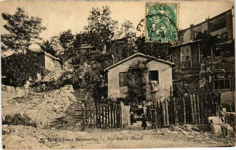 Carte postale ancienne Vieux Montmartre - Vue dans le Maquis à Paris 18e