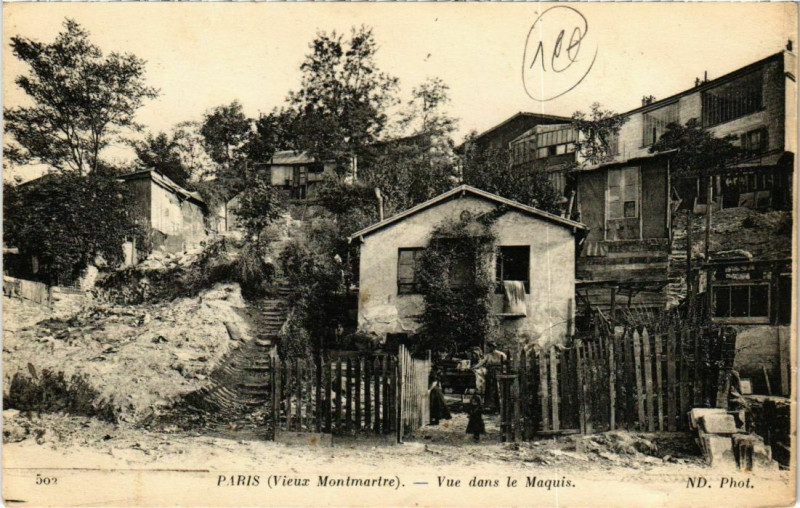 Carte postale ancienne Vieux Montmartre - Vue dans le Maquis à Paris 18e