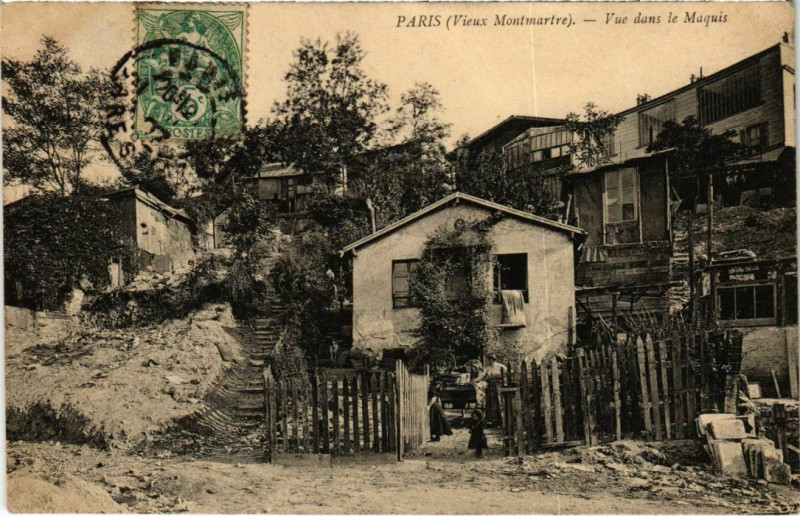 Carte postale ancienne Vieux Montmartre - Vue dans le Maquis à Paris 18e