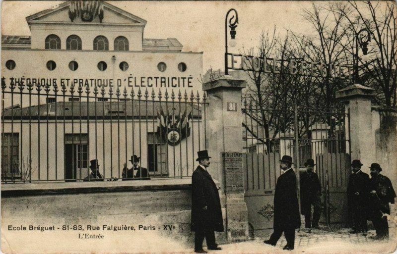 Carte postale ancienne Ecole Bréguet - Rue Falguière - L'Entrée à Paris 15e