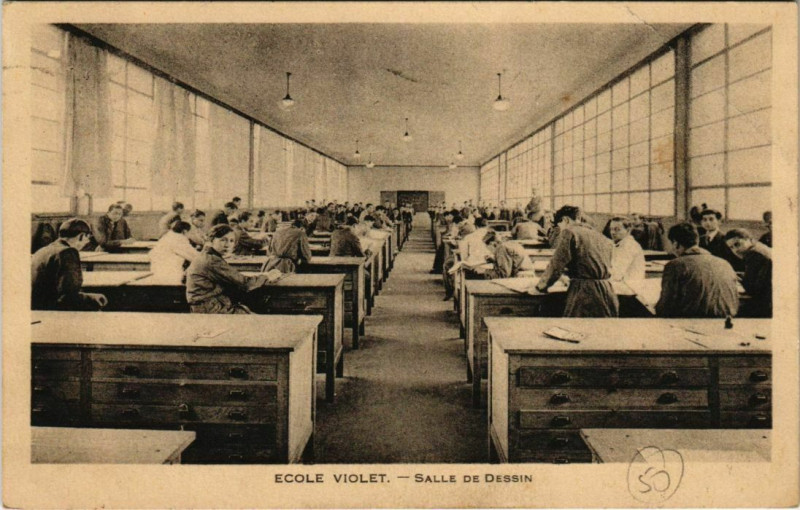 Carte postale ancienne Ecole Violet - Salle de Dessin à Paris 15e