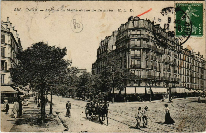 Carte postale ancienne Avenue du Maine et rue de l'Arrivée à Paris 15e