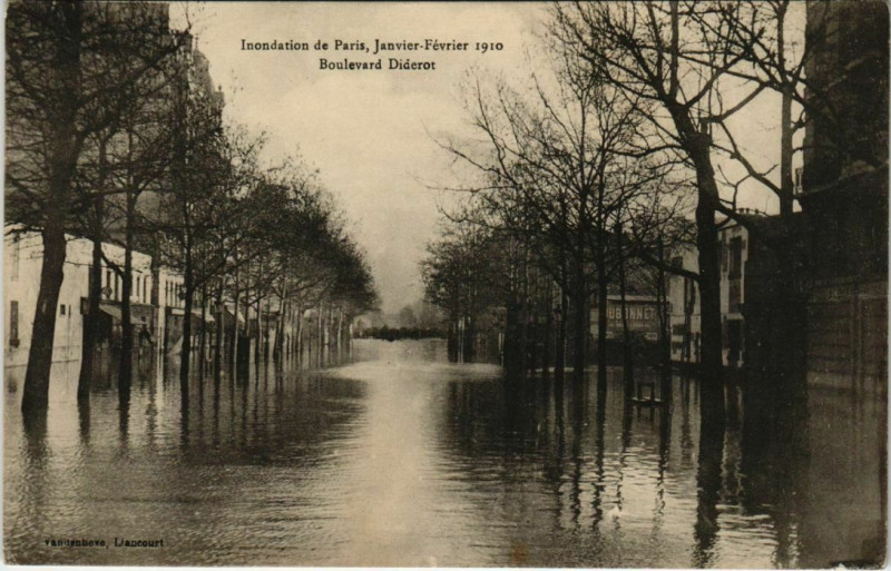 Carte postale ancienne Paris 12e - Inondation de Paris - Boulevard Diderot à Paris 12e