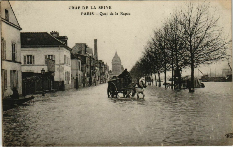 Carte postale ancienne Crue de la Seine - Quai de la Rapée à Paris 4e
