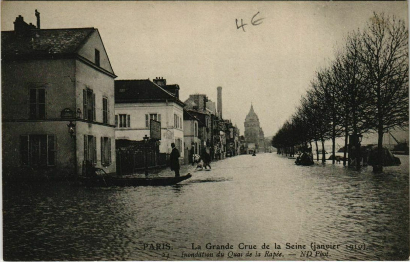 Carte postale ancienne Paris 12e - Inondation du Quai de la Rapée à Paris 12e