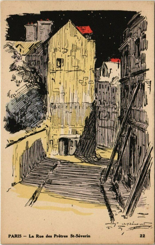 Carte postale ancienne Paris 5e - La Rue des Prêtres Saint-Séverin à Paris 5e