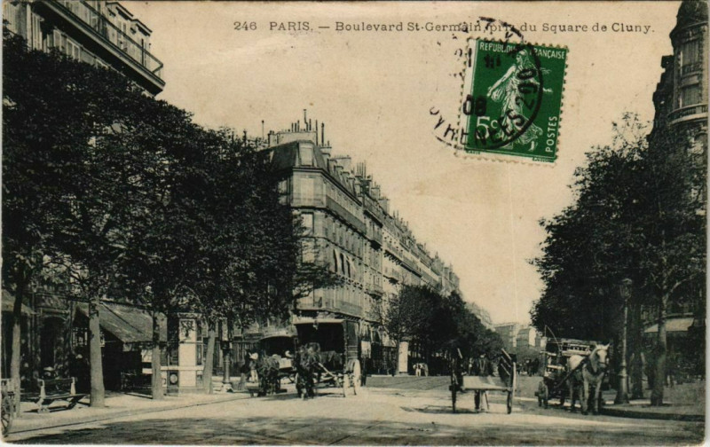 Carte postale ancienne Paris 5e - Boulevard Saint-Germain pris du Sqaure de Cluny à Paris 5e
