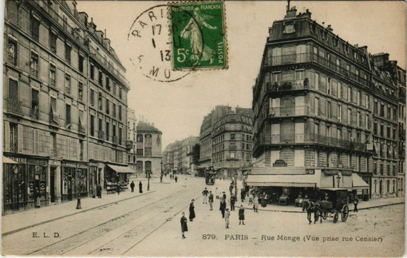 Carte postale ancienne Paris 5e - Rue Monge (Vue prise rue Censier) à Paris 5e