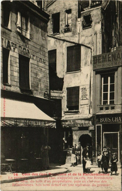 Carte postale ancienne Paris 5e - Coin ddes rues Boutebrie et de la Parcheminerie à Paris 5e