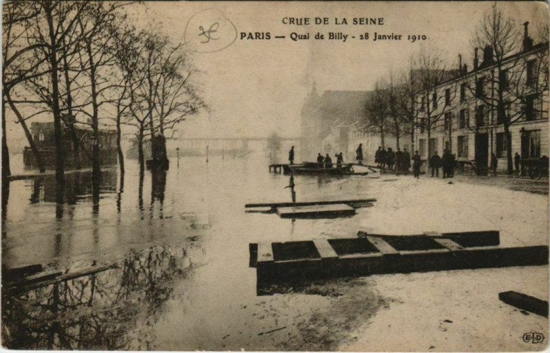 Carte postale ancienne Crue de la Seine - Quai de Billy - 28 Janvier 1910 à Paris 16e