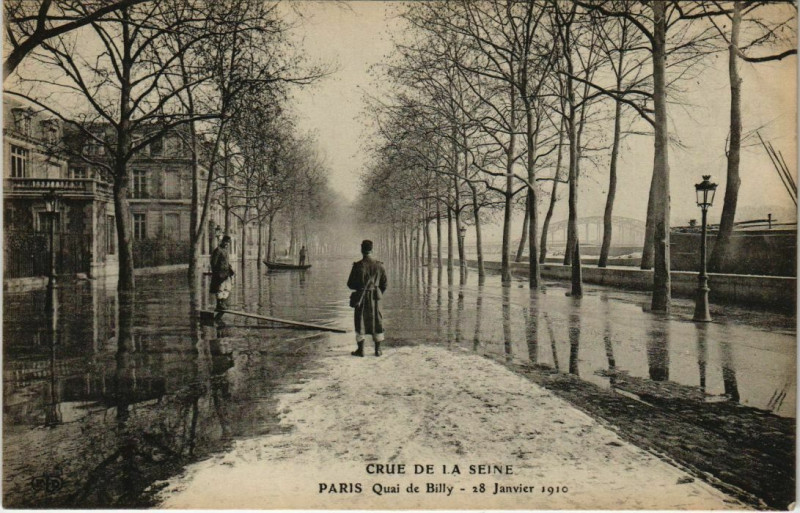Carte postale ancienne Crue de la Seine - Quai de Billy - 28 Janvier 1910 à Paris 16e