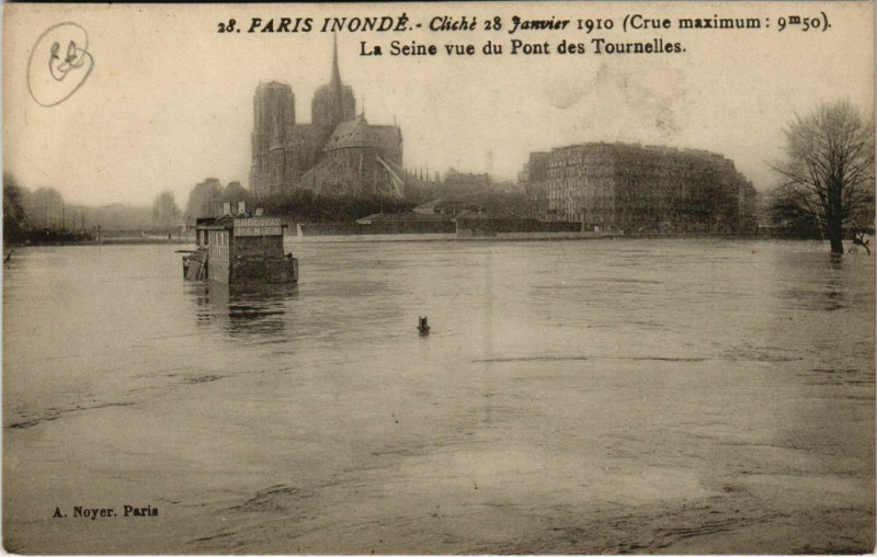 Carte postale ancienne Paris 5e - La Seine vue du Pont des Tournelles à Paris 5e