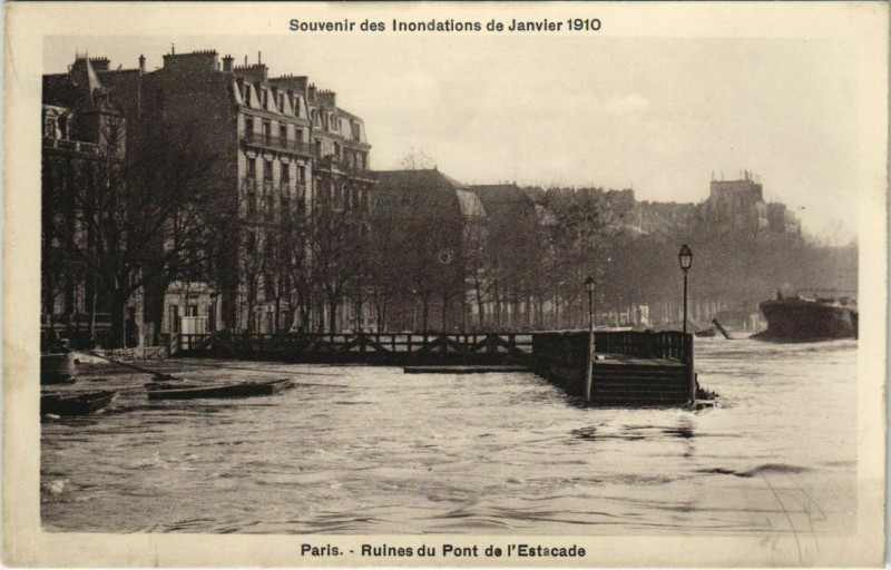 Carte postale ancienne Paris 4e - Ruines du Pont de l'Estacade à Paris 4e