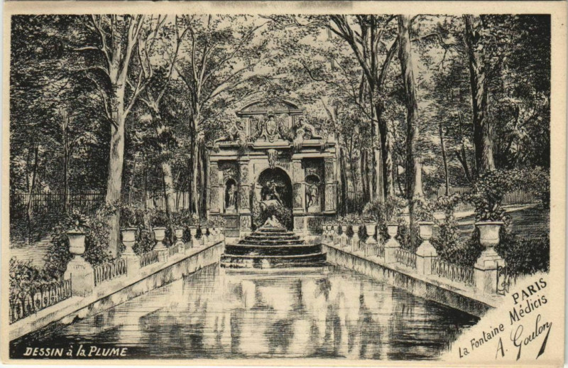 Carte postale ancienne Paris 5e - La Fontaine Médicis à Paris 5e