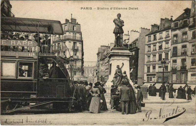 Carte postale ancienne Paris - Statue d'Etlenne Dolet à Paris