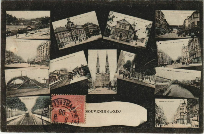 Carte postale ancienne Souvenir du XIXe à Paris 19e