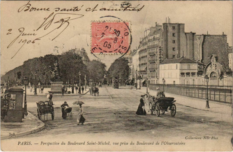 Carte postale ancienne Paris 5e - Perspective du Boulevard Saint-Michel à Paris 5e