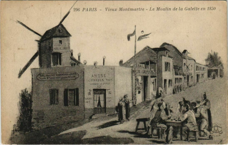 Carte postale ancienne Vieux Montmartre - Le Moulin de la Galette en 1850 à Paris 18e