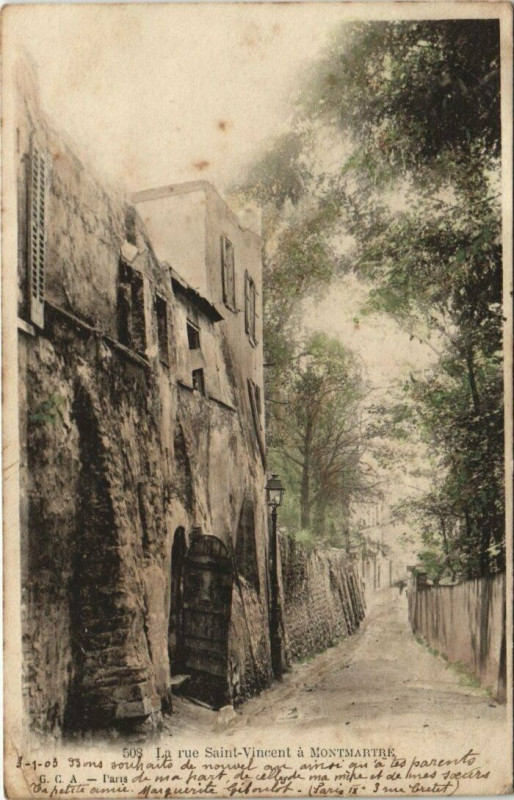 Carte postale ancienne La Rue Saint-Vincent à Montmartre à Paris 18e