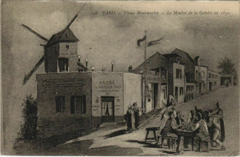 Carte postale ancienne Vieux Montmartre - Le Moulin de la Galette en 1850 à Paris 18e