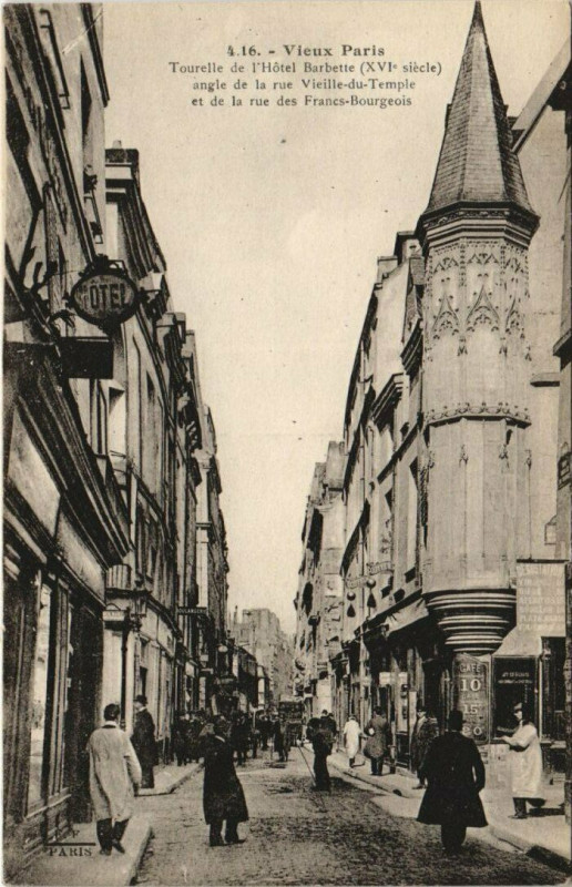 Carte postale ancienne Paris 3e - Tourelle de l'Hotel Barbette à Paris 3e