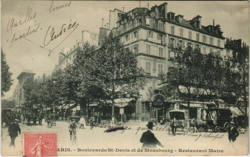 Carte postale ancienne Paris Boulevard Saint-Denis et de Strasbourg- Restaurant Maire à Paris